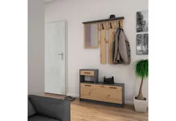 byLIVING Garderoben-Set TAMINA, (in Anthrazit/Old-Wood-Optik oder Weiß/Beton-Optik), Viel Stauraum für Schuhe, mit drei Kleiderhaken, mit Spiegel – Produktbild 1 von 1