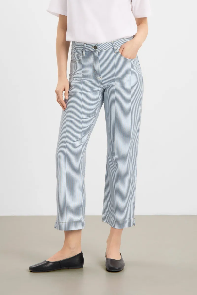 LAURIE LAURIE Damen vegan Hose Amelia Slit Straight Cropped Weiß Blau Gestreift, Weiß, – Produktbild 2 von 2