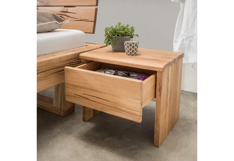OTTO home Nachtkonsole Ultima Balkenbett Doppelbett, Füße mit Kufenform, Massivholz, Skandinavisches Design, Robust, stabil, FSC zertifiziert, Beige, – Produktbild 4 von 8