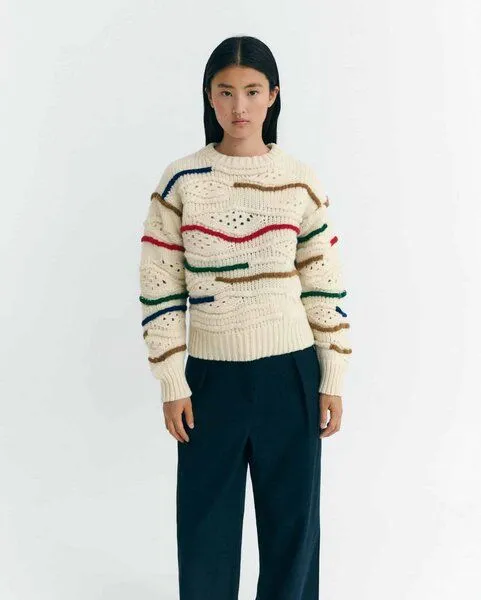 thinking mu thinking mu Damen Pullover - Macrame Candela Knitted Sweater - aus Wolle, Multicolor (creme), – Produktbild 1 von 4