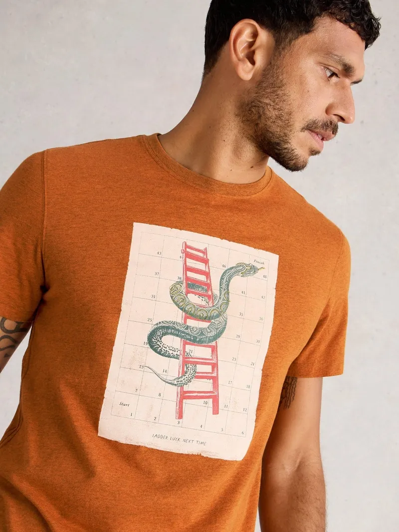 White Stuff T-Shirt Abersoch mit Leiterspielmotiv - M, Orange print, – Produktbild 3 von 4