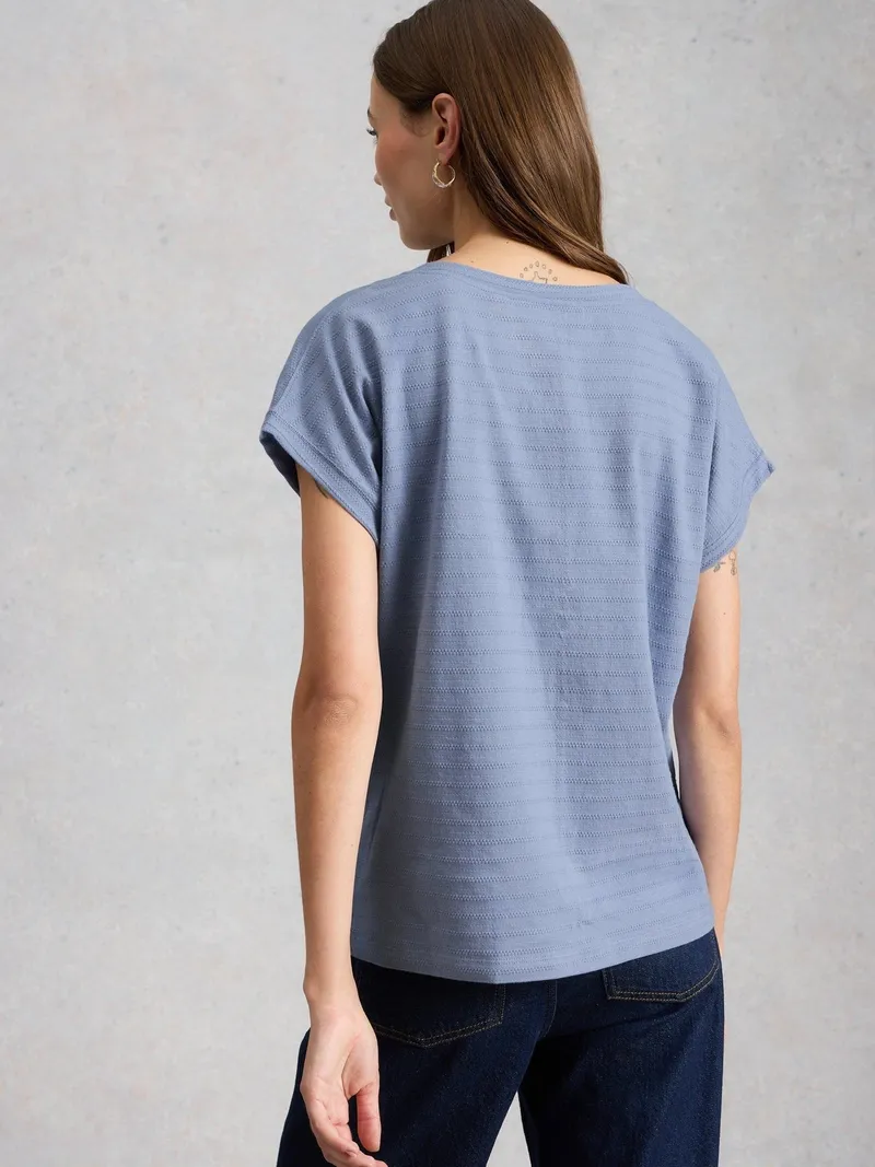 White Stuff T-Shirt Nelly mit Keilausschnitt - 34, Mittelblau, – Produktbild 4 von 4