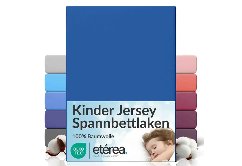 etérea Himmlische Qualität Spannbettlaken etérea Comfort Jersey Spannbettlaken, Jersey, Gummizug: rundum, (1 Stück), Blau, – Produktbild 1 von 5