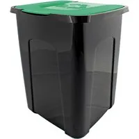 Mülleimer mit Klappdeckel, schwarz/grün, 50 l – Produktbild 1 von 1