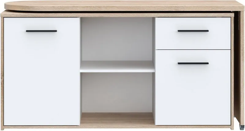 FORTE Schreibtisch Aliklia, multifunktional, Tischplatte ausschwenkbar, mit Rollen, Sideboard, Beige, – Produktbild 2 von 5