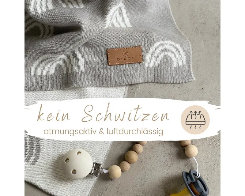 Babydecke DIKOS® aus Bio-Baumwolle - Regenbögen - Baby Decke für Neugeborene, DIKOS, Geschenk zur Geburt - Strickdecke PREMIUM Qualität - atmungsaktiv, Grau, – Produktbild 4 von 5