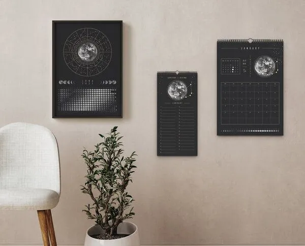 Mondkalender 2027 - Wandkalender A3, A4 - schwarz // ShellyCreates – Produktbild 1 von 4
