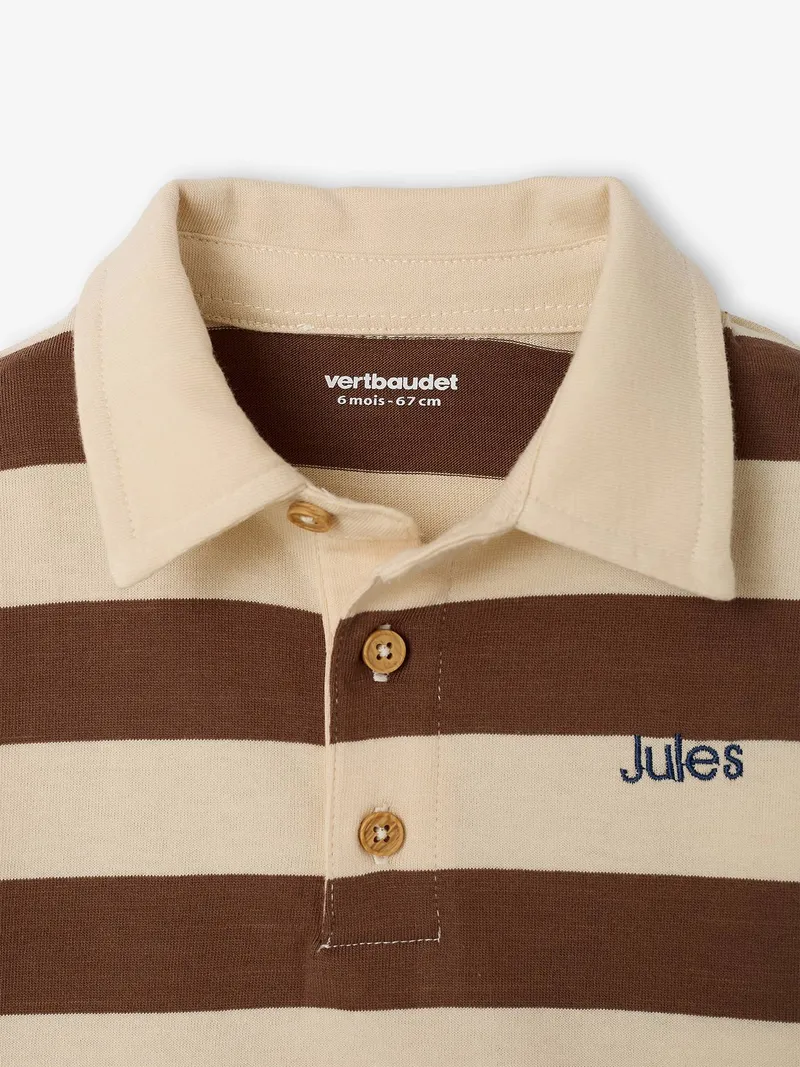 Vertbaudet Baby Langarm-Poloshirt mit breiten Streifen kakao, Kakao, – Produktbild 3 von 4