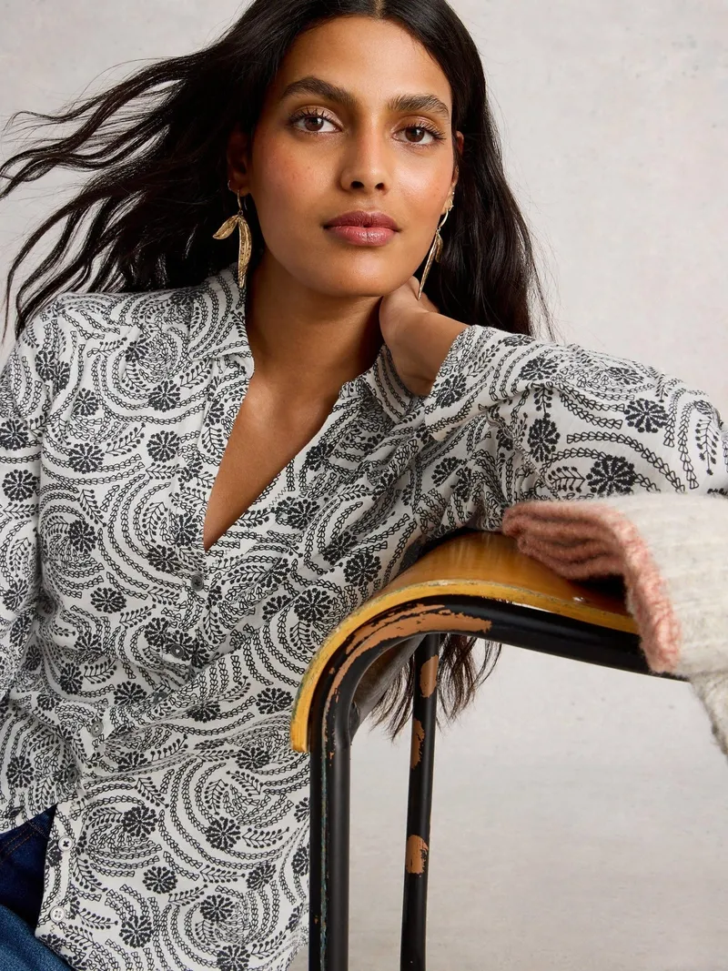 White Stuff Jerseybluse Annie - 40, Weiß print, – Produktbild 1 von 4