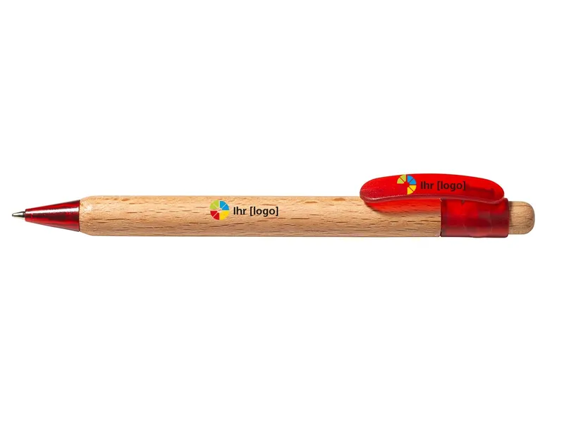Memo PEFC-zert. Holz-Druckkugelschreiber 'Prisma wood' rot trans. Funktions – Produktbild 1 von 1