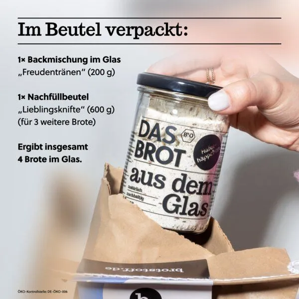 brotstoff brotstoff Winter Geschenkset - Brotbeutel mit Brotbackmischung im Glas + Nachfüllpaket – Produktbild 3 von 4