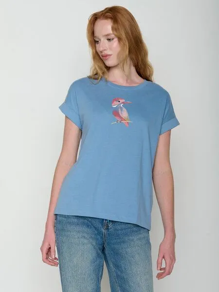 GreenBomb GREENBOMB Bird Look Loony - Sportliches T-Shirt aus Bio-Baumwolle mit Rollup Sleeve / hochwertiger Print / GOTS / Fair & Vegan, Blau (gletscherblau), – Produktbild 1 von 3
