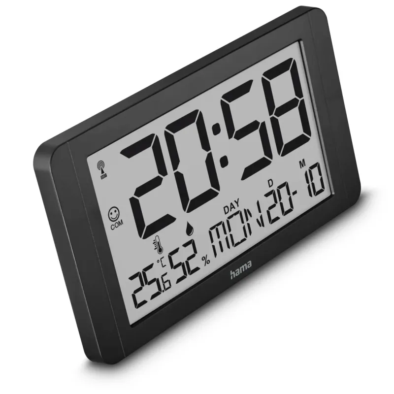 Hama Hama Digitale Wanduhr "Kuba", Funkuhr mit Thermometer/Hygrometer, Schwarz, – Produktbild 2 von 4