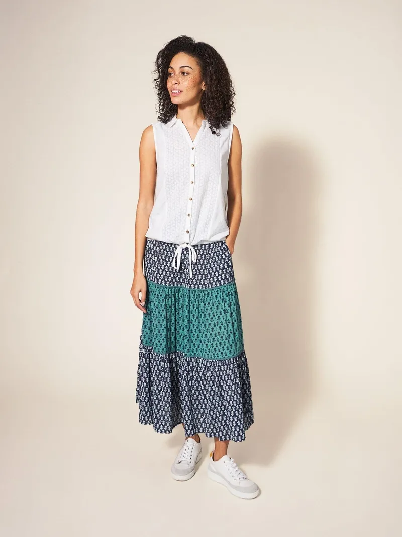 White Stuff Ärmellose Jerseybluse mit Printmotiv - 52/R, Reines weiß, – Produktbild 2 von 4