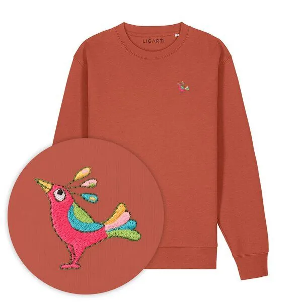 LIGARTI Bestickter Pullover – Patrischa der Paradiesvogel – LIGARTI Tiermanufaktur, Terracotta, – Produktbild 1 von 4
