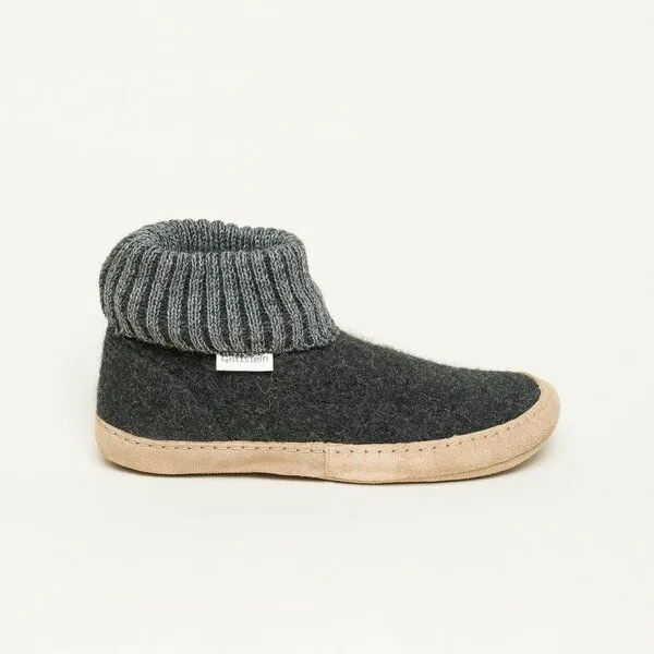 Gottstein Gottstein Hüttenschuh Dakota - Hoher Filzhausschuh für Damen & Herren aus 100% Schurwolle mit extra bequemer Ledersohle & elastischem Strickbund, Schwarz, – Produktbild 4 von 4