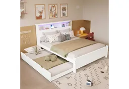Merax Holzbett mit LED & Stauraum (1-tlg), Doppelbett Jugendbett 120x200cm mit Ausziehbett 90x190cm – Produktbild 1 von 1