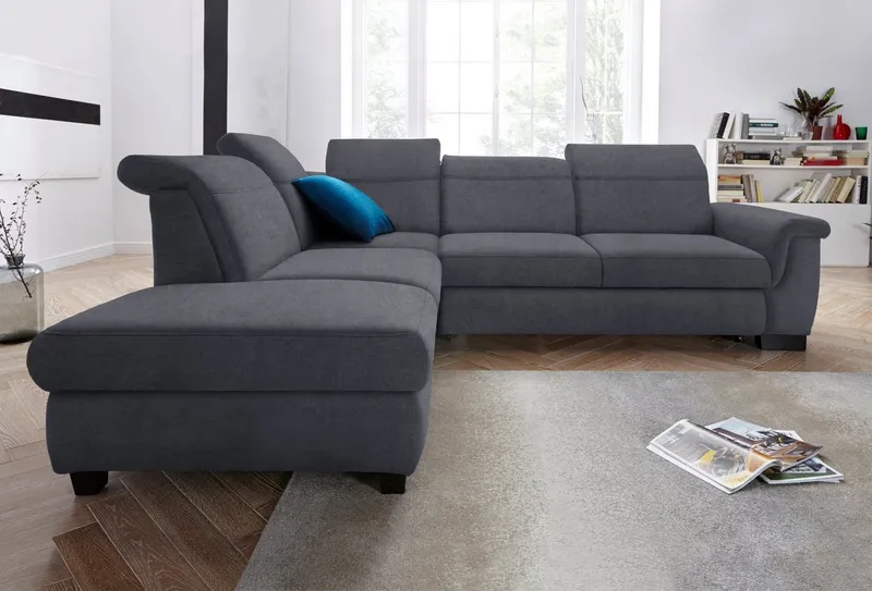 DOMO collection Ecksofa Sully komfortables Sofa, L-Form, wahlweise mit Bettfunktion und Kopf- bzw. Rückenverstellung, Grau, – Produktbild 6 von 8