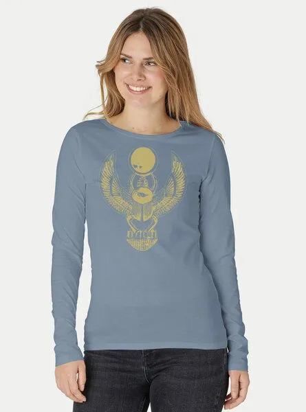 Peaces.bio - handbedruckte Biomode Peaces.bio - handbedruckte Biomode Damen Langarmshirt Cheper, Blaugrau, – Produktbild 2 von 2