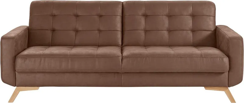 exxpo - sofa fashion 3-Sitzer Fiord, aktuelles Design, tolle Detailverarbeitung im Sitz und Rücken, bequem, wahlweise Kippcouch mit Bettfunktion und Bettkasten, Holzfuß, Braun, – Produktbild 2 von 5