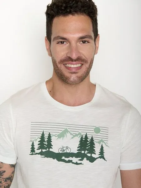 GreenBomb GreenBomb Bike Mountain Pines Spice - T-Shirt aus Bio-Baumwolle / GOTS / Fair & Vegan, Weiß (mondstein), – Produktbild 3 von 5