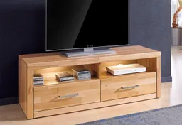 OTTO home Lowboard Logo,130cm breit,42 cm tief, Fronten Massivholz, Kabeldurchführung, Holz massiv, Holzwerkstoff, Metall Griffe,2 Schubladen – Produktbild 1 von 1