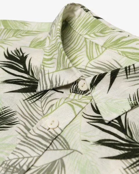 YTWOO YTWOO Herren Hawaii Hemd | Bio -Baumwolle-Leinen-Mix | Aloha Shirt | Kurzarm Hemd, Cremeweiß mit palmblättern, – Produktbild 2 von 4