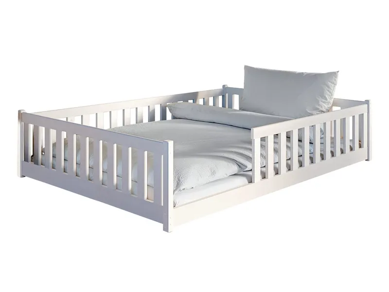 Kids Collective Kinderbett Bodenbett Bett mit Rausfallschutz & Lattenrost Montessori Bett Kinder (Jungen, Mädchen, Kinder, weitere Größen 80x160, 80x180, 90x190, 90x200, 120x200 cm), Jugendbett Gitterbett Einzelbett mit Matratze, Weiß 140x200 cm, Weiß, – Produktbild 1 von 5