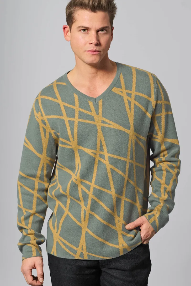 HempAge Hempage Herren vegan Pullover Mit Modernem V-Ausschnitt Thymiangrün/Dijon-Gelb, Grün, – Produktbild 2 von 2