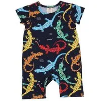 Walkiddy Baby Strampler GOTS zertifiziert, dunkelblau, Salamander-Allover „Colorful Salamanders“, Kurzarm – Walkiddy – Produktbild 1 von 1