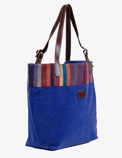 Dragolina Dragolina Shopper Miss Eve mit Webstoff der Pwo Karen, Azurblau (blau), – Produktbild 3 von 4