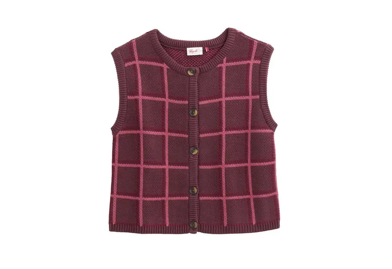 People Wear Organic People Wear Organic Pullunder Jacquardstrick, rot kariert GOTS zertifiziert, Rot, – Produktbild 1 von 4
