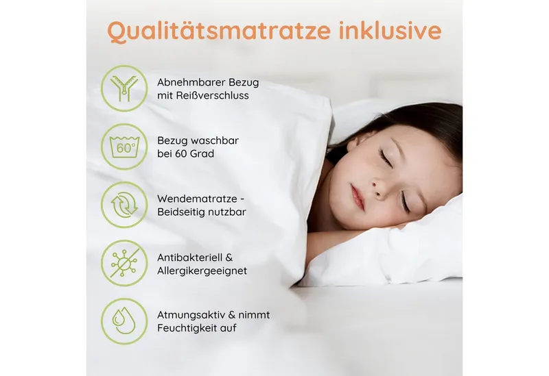 Kids Collective Kinderbett Bodenbett Bett mit Rausfallschutz & Lattenrost Montessori Bett Kinder (Jungen, Mädchen, Kinder, weitere Größen 80x160, 80x180, 90x190, 90x200, 120x200 cm), Jugendbett Gitterbett Einzelbett mit Matratze, Aschgrau 140x200 cm, Grau, – Produktbild 4 von 5