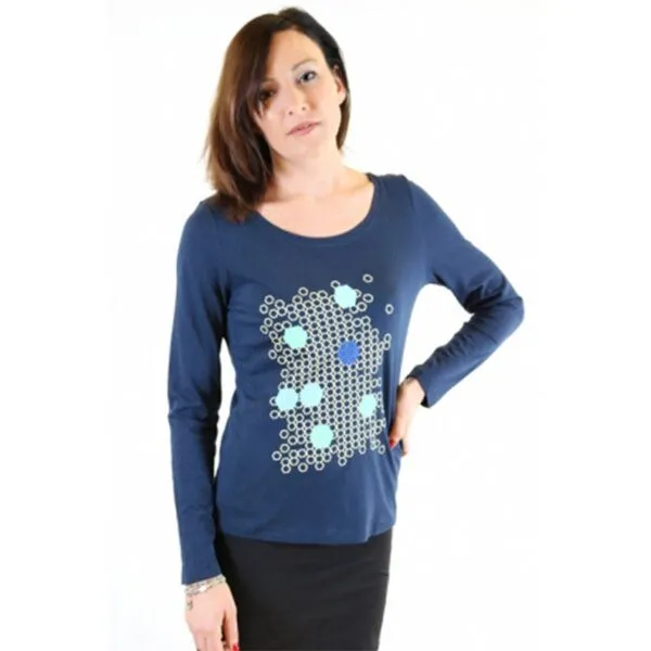 Spangeltangel Spangeltangel Langarm Shirt "Hektogramme", dunkelblau, Damenshirt, Siebdruck, Blau, – Produktbild 1 von 4
