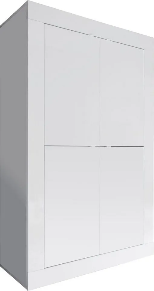 Home affaire Highboard Basic Höhe 162 cm, Breite 102 cm, Kommode 4 Türen, Hochkommode, Metallgriff, moderne Rahmenoptik, viel Stauraum, Farbauswahl, Weiß, – Produktbild 8 von 8