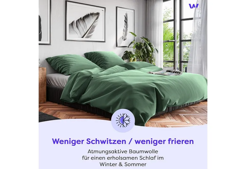 Wolkenfeld Kissenbezug Renforcé Kissenbezug Baumwolle - Natürlich weiches Schlafgefühl, (1 Stück), Größe 80x80, 40x80 und 70x90 cm, versteckter Reißverschluss, Grün, – Produktbild 4 von 6