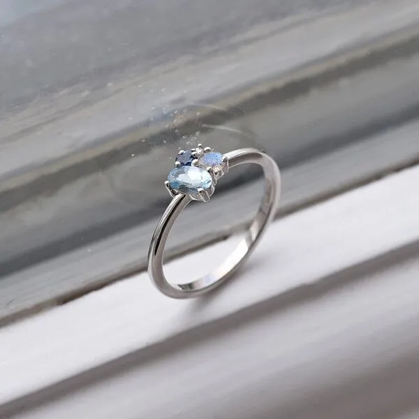 Eppi Eppi Cluster-Ring mit Aquamarin, Labradorit, Saphir und Diamant Bluma, Gelb, – Produktbild 2 von 4