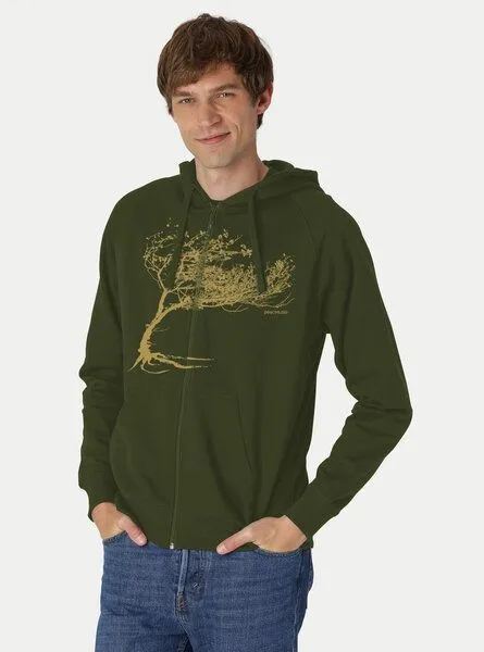 Peaces.bio - handbedruckte Biomode Peaces.bio - handbedruckte Biomode Bio Herren-Zip-Hoodie Windy Tree, Waldgrün, – Produktbild 3 von 3