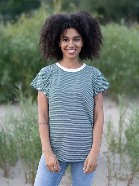 FUXBAU FUXBAU Frauen Streifenshirt - creme grün, bordeaux, blau oder senf, Grün, – Produktbild 2 von 4