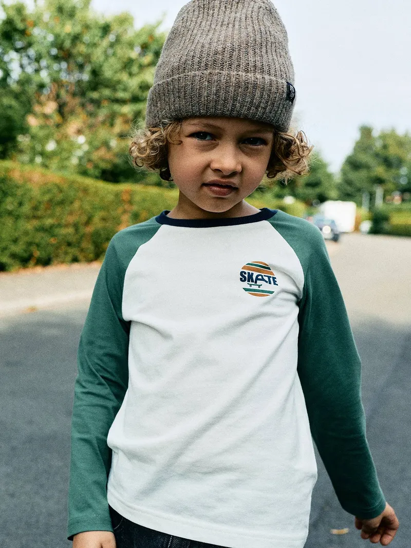 Vertbaudet Langarmshirt Jungen Colorblock, Salbeigrün, – Produktbild 1 von 5