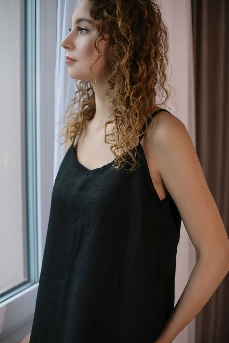 Amber Linen Amber Linen Damen vegan Nachthemd Lisa Schwarz, Schwarz, – Produktbild 2 von 2