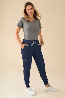 BERUFSBEKLEIDUNG KAERE  Arbeits- und Berufshose Damen - Saumbündchen Kurzgr. mit Beintaschen, navy - Berufsbekleidung.de – Produktbild 1 von 1