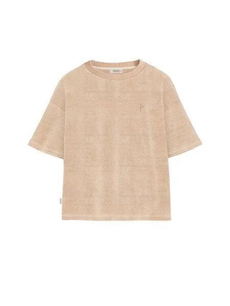 FUXBAU FUXBAU Frauen Cropped Samt T-Shirt - beige gelb geriffelt, Beige gelb geriffelt, – Produktbild 2 von 4