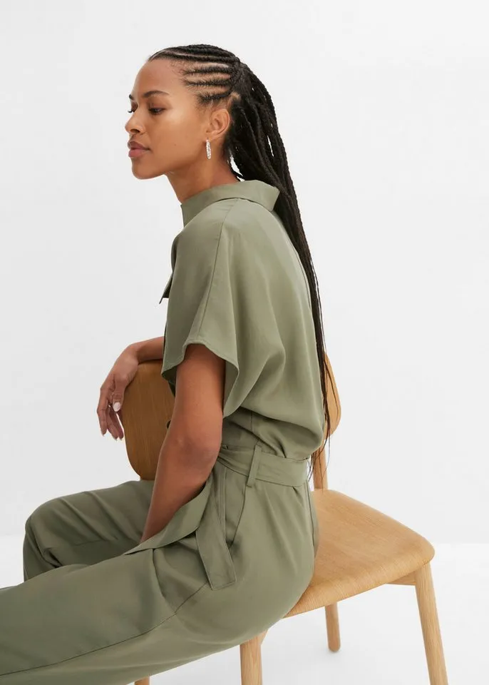 bonprix Jumpsuit aus Lyocell, mit Hemdblusenkragen, Grün, – Produktbild 4 von 5