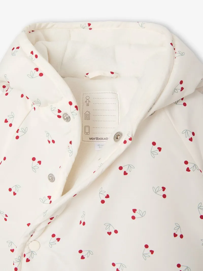 Vertbaudet Baby Winteroverall mit Kirschen-Motive und Kapuze, Wollweiß, – Produktbild 3 von 4