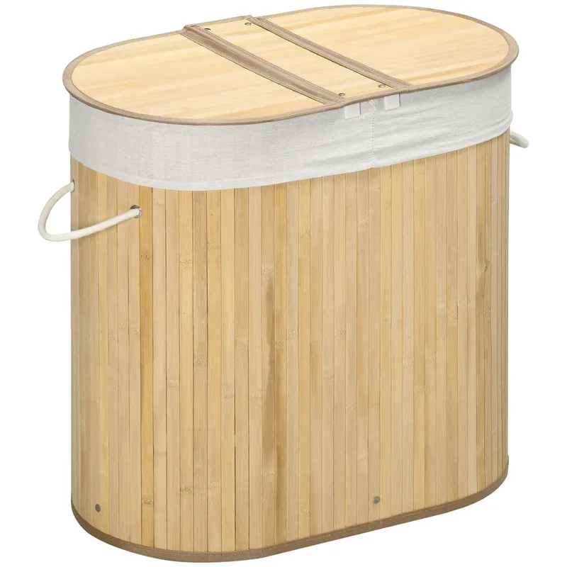 HOMCOM HOMCOM Wäschekorb 100L Wäschebox mit Deckel, Griff, 2 Abschnitten Bambus Natur – Produktbild 1 von 1