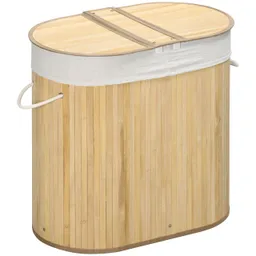 HOMCOM HOMCOM Wäschekorb 100L Wäschebox mit Deckel, Griff, 2 Abschnitten Bambus Natur – Produktbild 1 von 1
