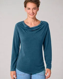 HempAge HempAge Langarmshirt mit Wasserfallkragen Hanf/Lyocell – Produktbild 1 von 1