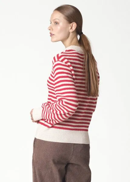 Klitmøller Collective Klitmøller Collective Gestreifter Strickpullover aus Merinowolle Modell: Gunilla, Cream/red, – Produktbild 3 von 4