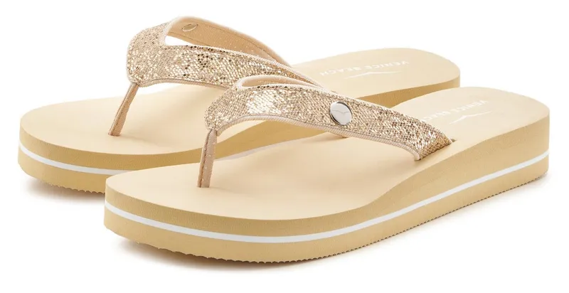 VENICE BEACH VENICE BEACH Sandale, Badeschuh, Badelatsche, Flip Flop, Badeschlappe, Pantolette Badezehentrenner Zehentrenner mit wasserabweisender und leichter Sohle VEGAN, Goldfarben, – Produktbild 2 von 5
